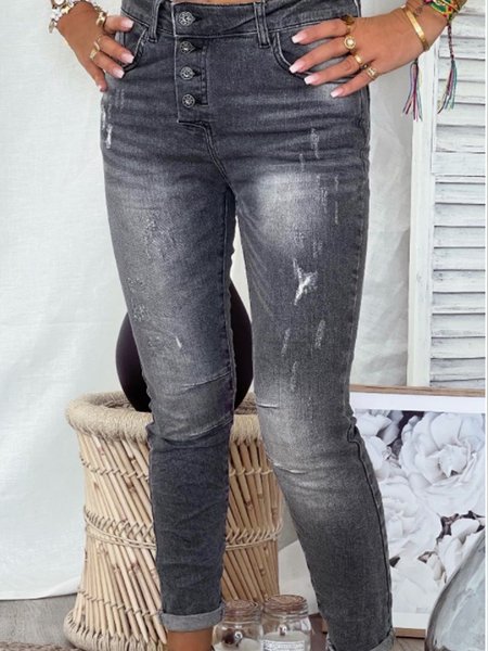 

Vintage Denim Solid Pants, Gray, Pants