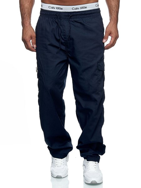 

Cotton Drawstring Cargo Casual Pants, Navy blue, Pants