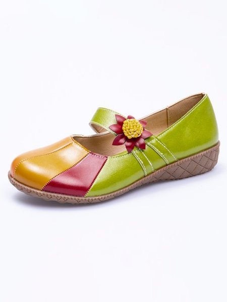 

Casual Ethnic Style Stitching Flower Mary Jane Shoes, As picture, Flats