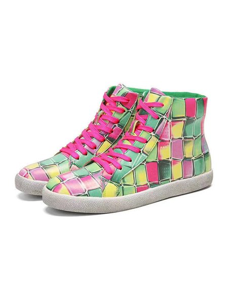 

Casual Retro Color Plaid Stitching High-top Shoes, As picture, Sneakers