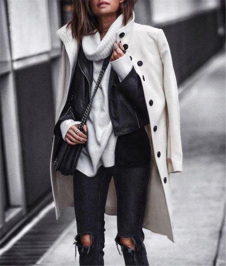 

Long Sleeve A-Line Work Outerwear, White, Coats & Jackets