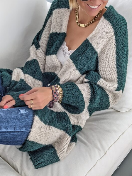 

Acrylic Halter Casual Stripes Outerwear, Stripe, Cardigans
