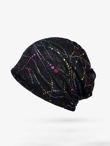 Casual Polka Dot Lace Hollow Hat, Black, Women Hats