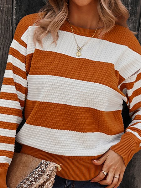 

Striped stitched sweater new fashion top warm + comfortable, Orange, Sweaters & Cardigans