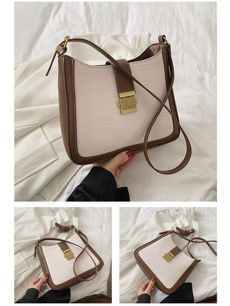 

Crocodile Pattern Lock Crossbody Bag, White-coffee, Women's Bags