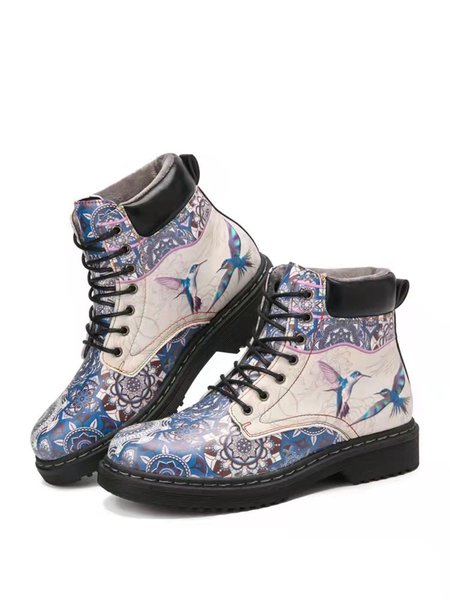 

Casual Retro Folk Style Bird Stitching Martin Boots, As picture, Boots
