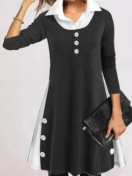 

Long Sleeve Cotton-Blend Solid Dresses, Black, Casual Dresses