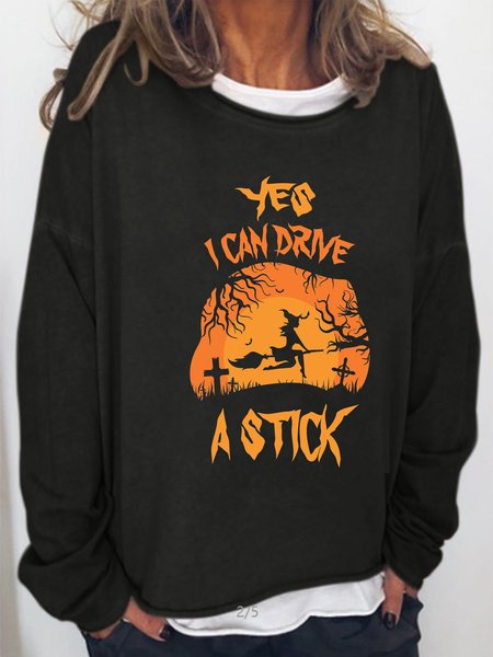 

Halloween Yes I Can Drive A Stick Long Sleeve Casual Sweatshirt, Black, Hoodies&Sweatshirts