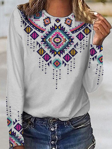 

Boho Long Sleeve T-shirt, Gray, T-Shirts