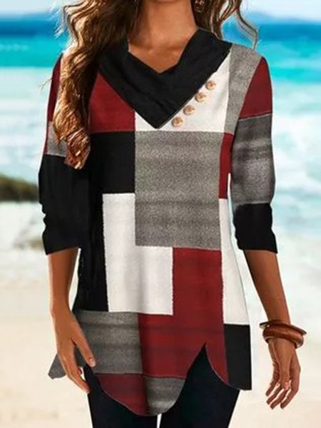 

Multicolore Multicolore Stampato Casuale Collo ad anello Maniche Lunghe Top, Blouses & Shirts