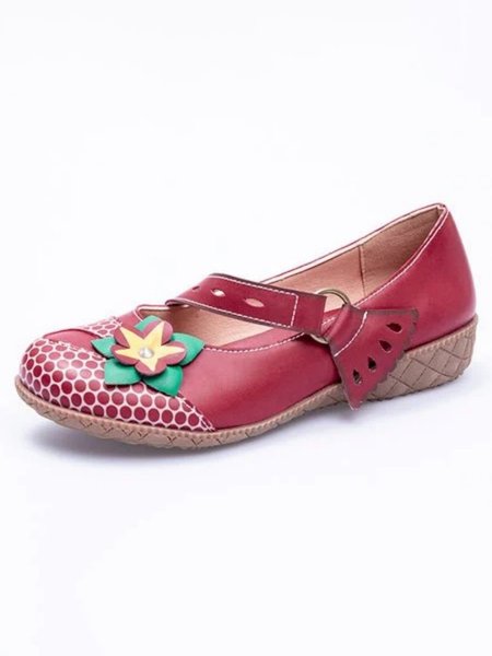 

Casual Ethnic Polka Dot Applique Mary Jane Shoes, As picture, Flats & Loafers