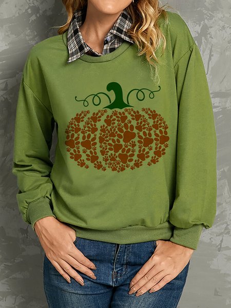 

Pumpkin Printed Long Sleeve Round Neck Casual Sweatshirt, Green, Sweatshirts & Hoodies