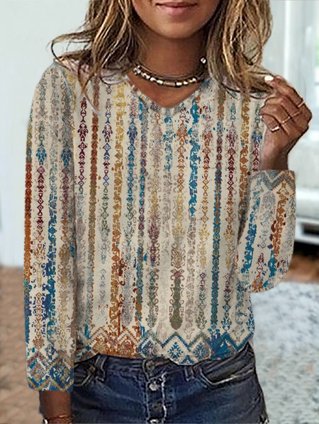 

taglia grande Bohemian Vintage Stampato Top, Multicolore, T-Shirts
