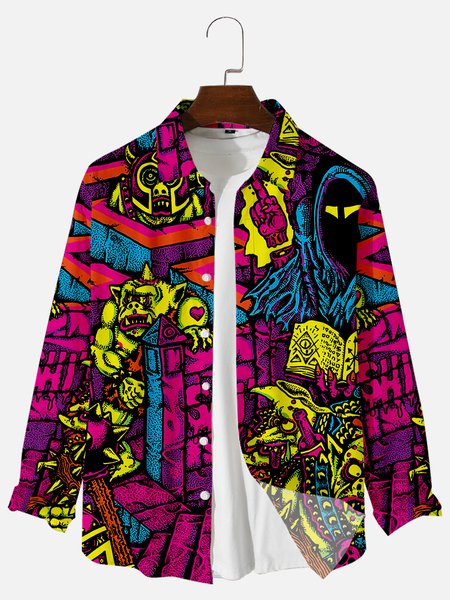 

Halloween Shirt Collar Casual Shirts & Tops, Purple, Long Sleeves Shirts