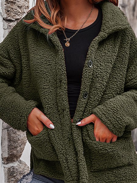 Wool thick coat Long Sleeve Lapel warm coat, Army green, Cardigans