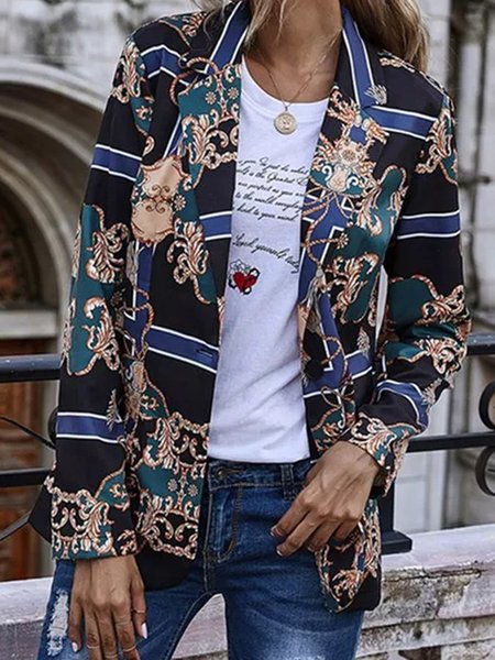 Long Sleeve Lapel Jacket, As picture, Coats & Jackets