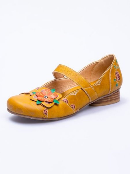 

Casual Retro Ethnic Applique Mary Jane Shoes, As picture, Flats & Loafers