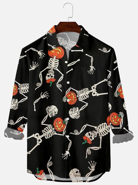 

Shirt Collar Printed Vintage Shirts & Tops, Black, Men's shirts