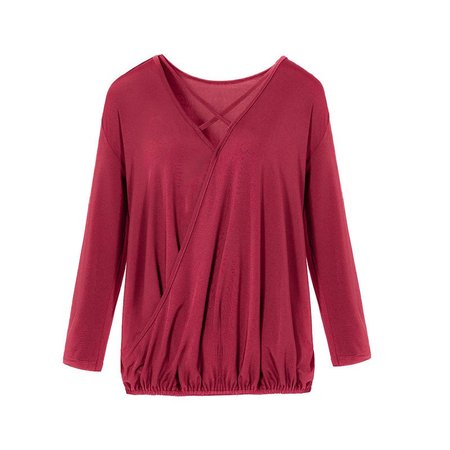 

Cotton Long Sleeve Plain Cross Shirts & Tops, Wine red, T-Shirts