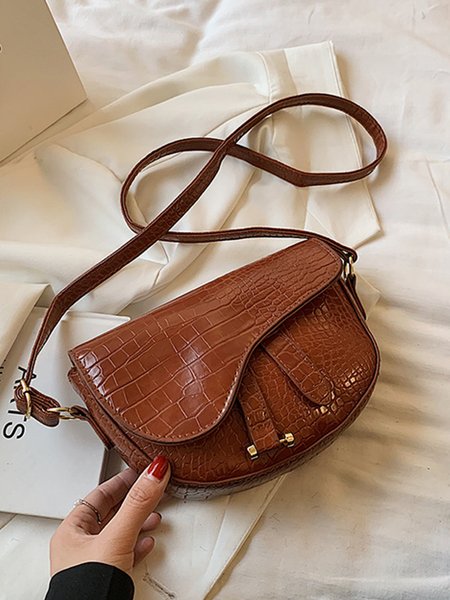 

Crocodile Print Vintage Saddle Bag, Brown, Bags