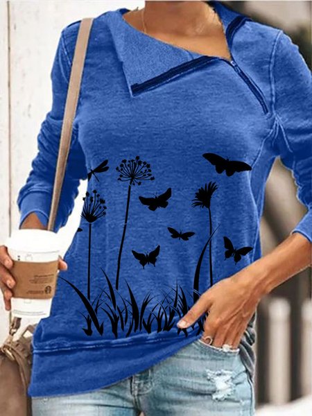 

Long Sleeve Shawl Collar Sweatshirt, Blue, Hoodies & Sweatshirts