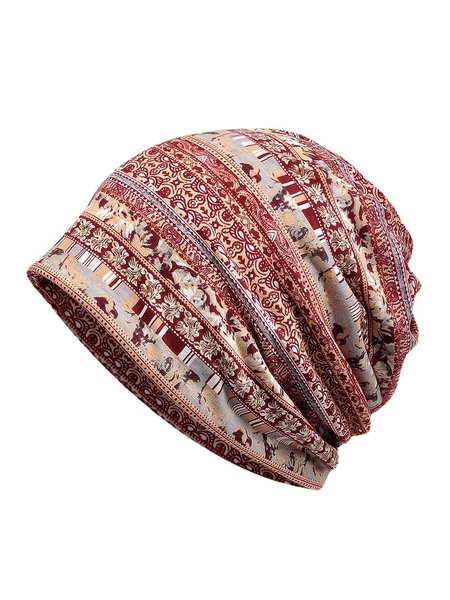 

Retro Casual Ethnic Print Hat, Wine red, Hats & Headwear