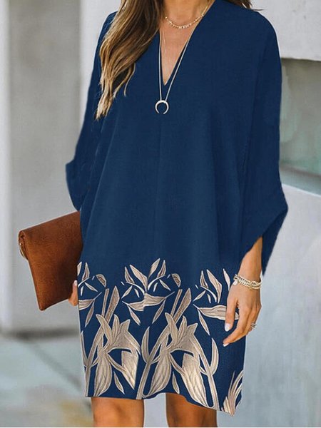 

Maniche Lunghe Vacanza Abito, Blu marino, Midi Dresses