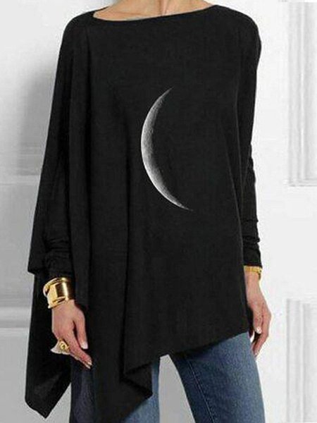 

Maniche Lunghe Girocollo Top, Nero, Blouses & Shirts