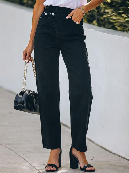

Buttoned Denim Pants, Black, Pants