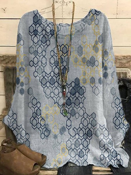 

Simple Long Sleeve Printed Tops, Multicolor, Blouses & Shirts