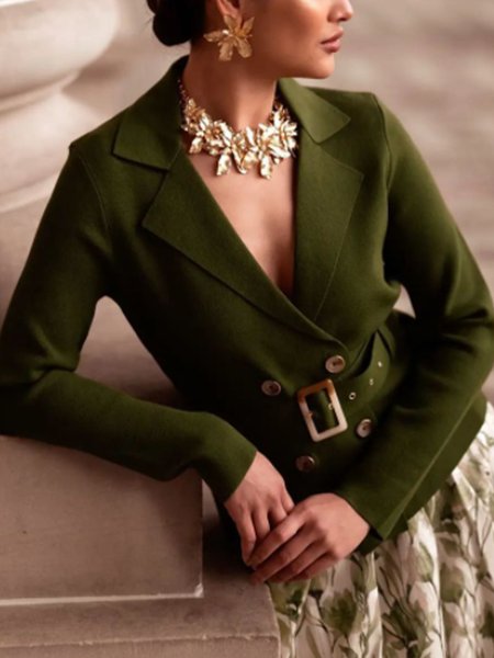 

Lapel Long Sleeve Elegant Blazer, Green, Blazers