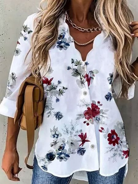 

Elegant Floral-Print Shirts & Tops, White, Shirts & Blouses