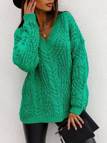 

Cotton-Blend Long Sleeve Casual Shift Sweater, Green, Sweaters & Cardigans