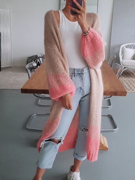 

Halter Casual Long Sleeve Ombre/Tie-Dye Outerwear, Pink, Outerwear