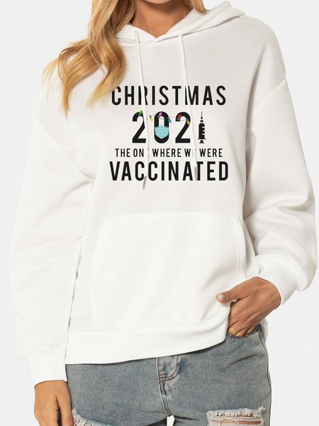 

Christmas 2021 Long Sleeve Hoodie Letter Sweatshirt, White, Hoodies