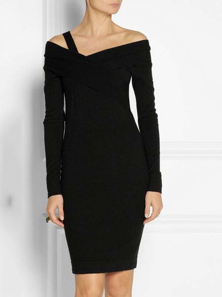 

Solido Scollo a V Maniche Lunghe Formale Abito, Come immagine, Midi Dresses