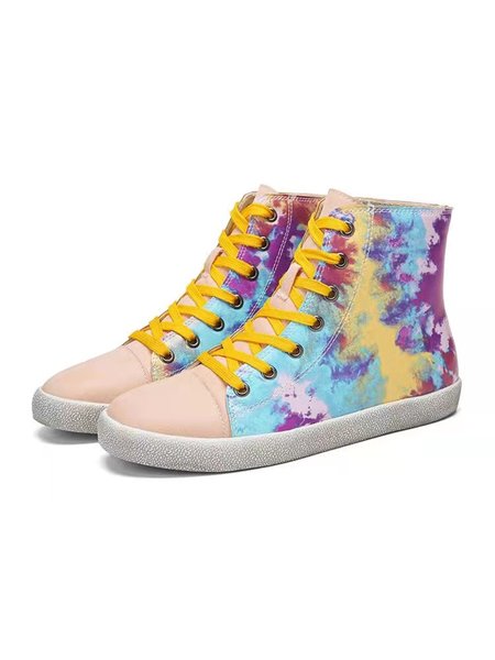 

Casual Retro Tie-dye Print Lace-up High-top Shoes, As picture, Sneakers
