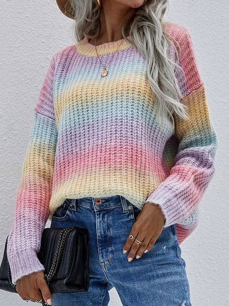

Long Sleeve Crew Neck Ombre/Tie-Dye Acrylic Sweater, Multicolor, Sweaters & Cardigans
