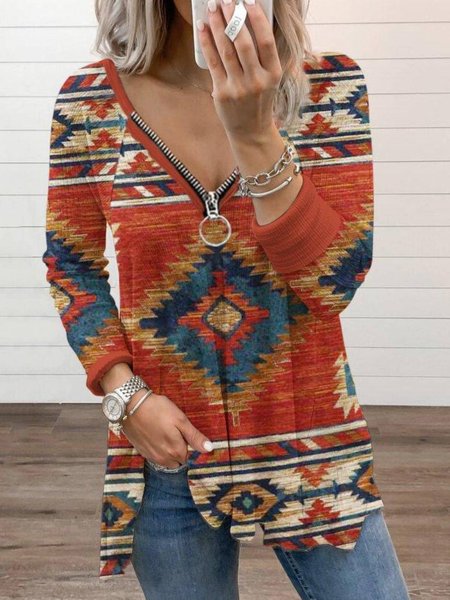 

Vintage Stampato Maniche Lunghe Camicie & Top, Multicolore, Blouses & Shirts
