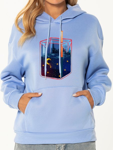

Casual Simple Abstract Starry Print Hooded Long Sleeve Polyester Sweatshirt, Blue, Hoodies