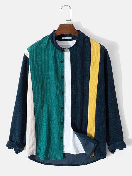 Corduroy Striped Shirts & Tops, Green, Men's shirts