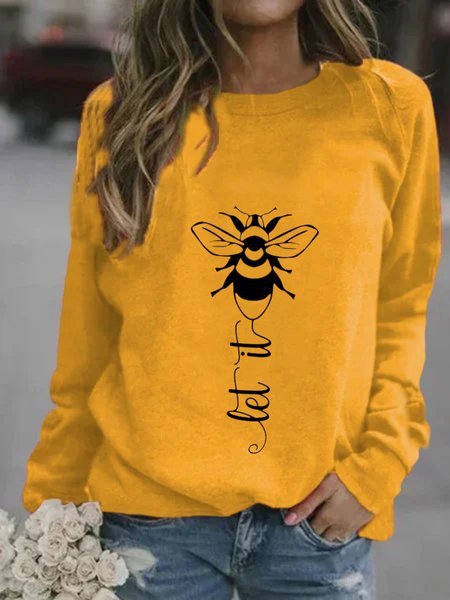

Casual Long Sleeve Round Neck Plus Size Printed Tops Sweatshirts, Yellow, Hoodies & Sweatshirts