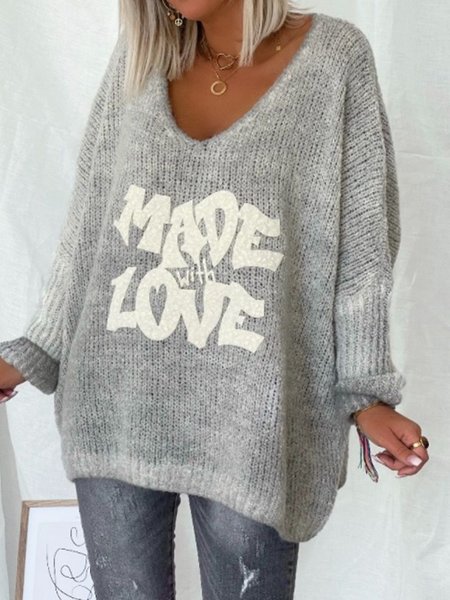 

Shift Acrylic Letter Casual Sweater, As picture, Sweaters & Cardigans