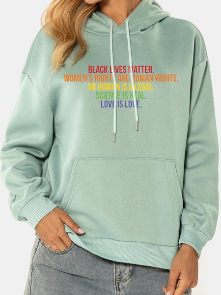 

Love and Peace text printed hooded long-sleeved polyester sweatshirt, Green, Hoodies