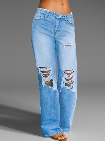 

Casual Basics Fashion Cotton Blends Vintage Pants, Blue, Jeans
