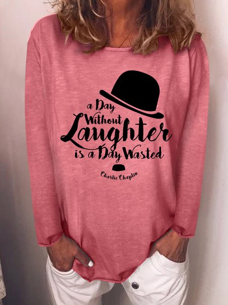 

A Day Without Laughter Is A Day Wasted Long Sleeve Casual Sweatshirt, Red, Hoodies&Sweatshirts