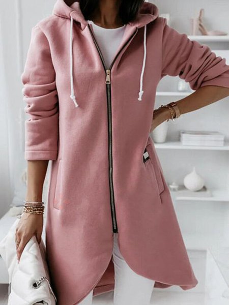 

Semplice Tasche Tinta unita Maniche Lunghe Cappotto, Rosa, Coats & Jackets