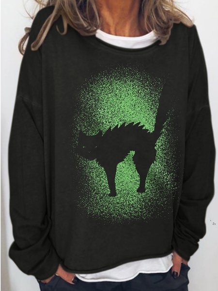 

Womens Glowing Cat Glow In The Dark Cool Halloween Long Sleeve Sweatshirt, Black, Hoodies&Sweatshirts
