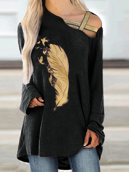 

Butterfly Cross Cotton Long Sleeve Shirts & Tops, Feather, Long sleeve tops