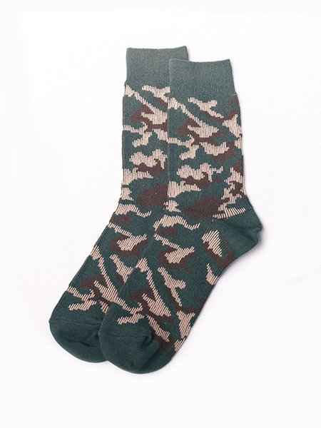 

Trendy Retro Camouflage Double Stitch Socks, Dark green, Men Socks
